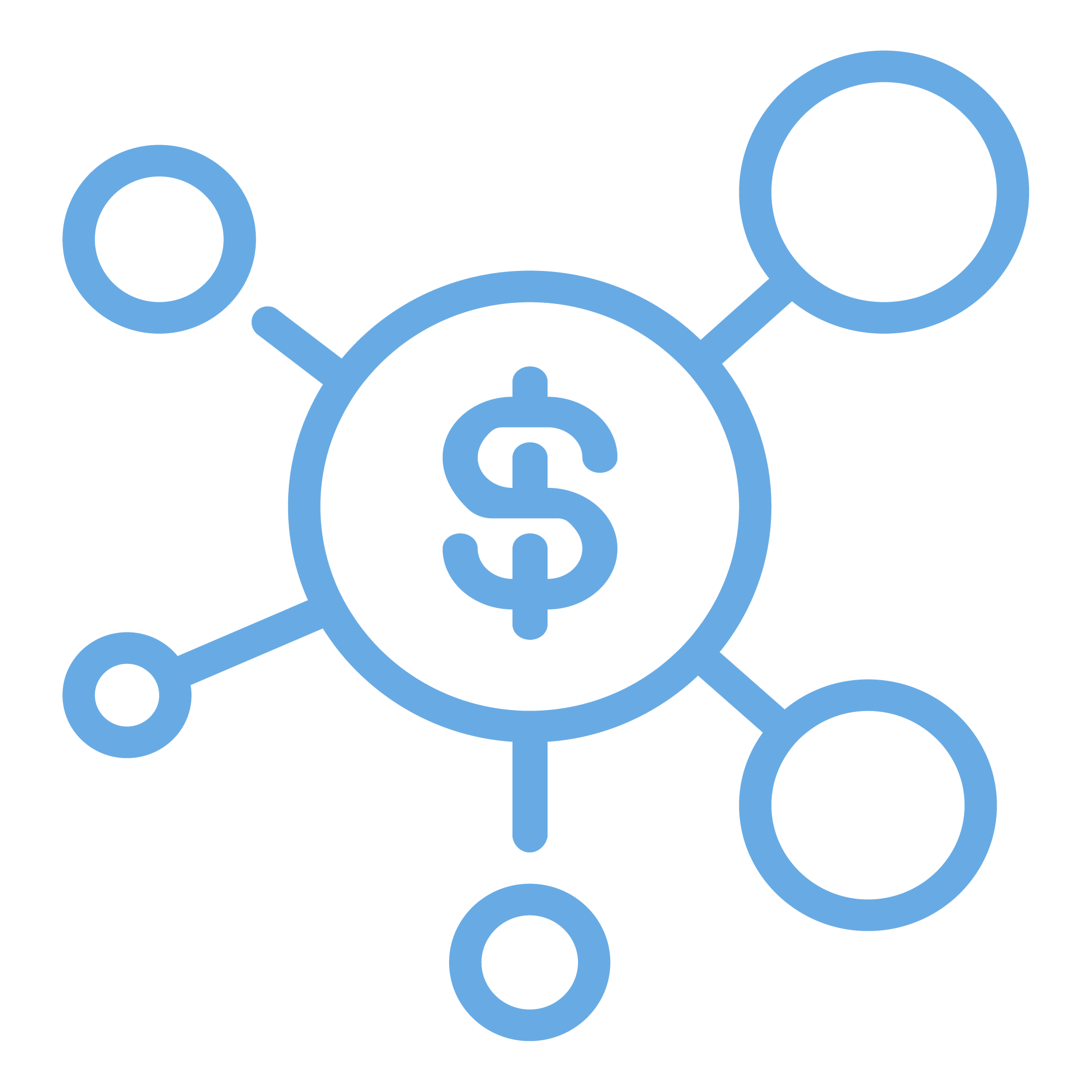 bubble chart with dollar sign in the middle icon