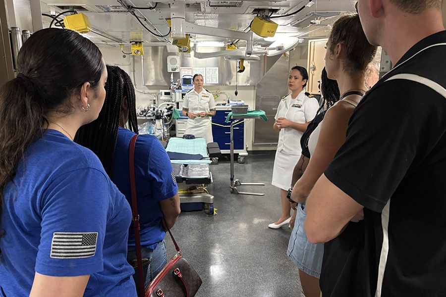 students touring the medical unit on the USS New York